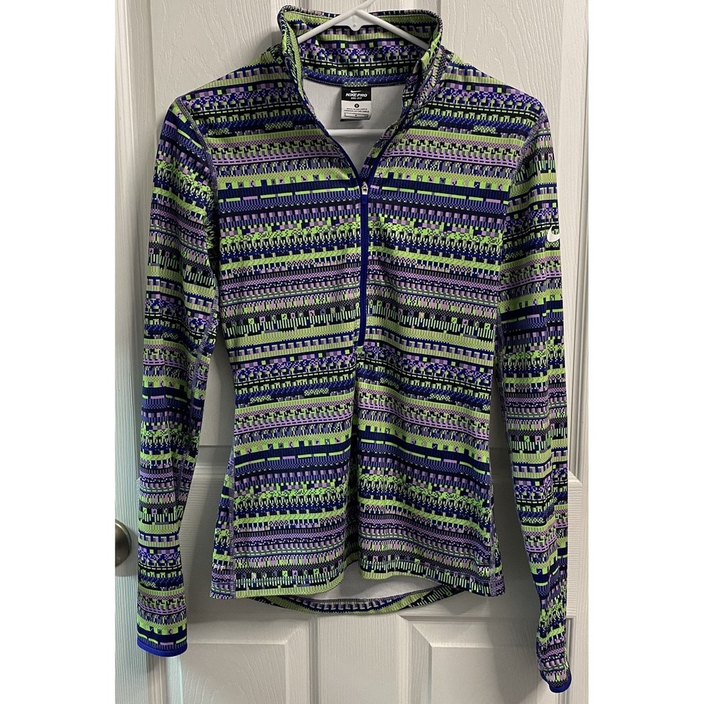 Nike Pro 1/2 Zip Colorful Active Wear Pullover Top Brushed Lining Sz XS - S